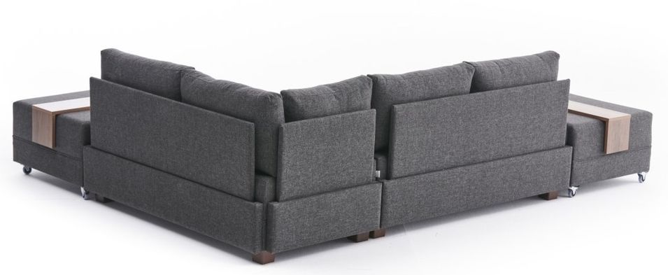 Canapé d'angle convertible et 2 poufs tissu Tikona 280 cm - Photo n°6