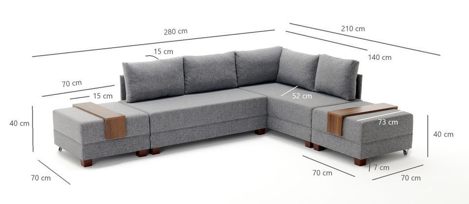 Canapé d'angle convertible et 2 poufs tissu Tikona 280 cm - Photo n°7