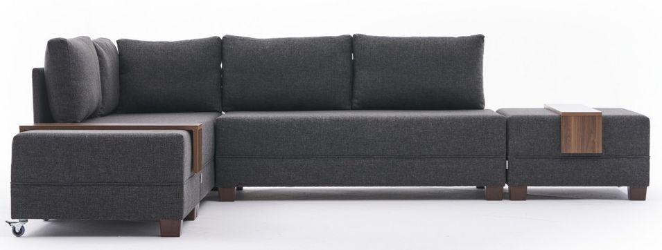 Canapé d'angle convertible et 2 poufs tissu Tikona 280 cm - Photo n°9