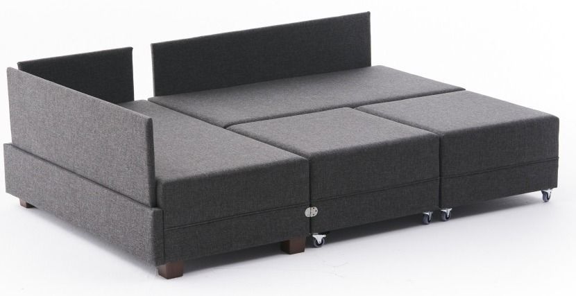 Canapé d'angle convertible et 2 poufs tissu Tikona 280 cm - Photo n°10