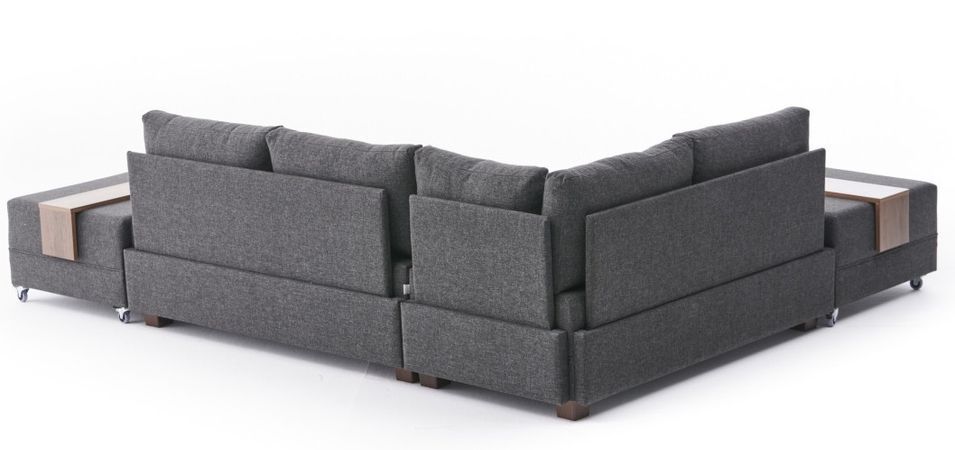 Canapé d'angle convertible et 2 poufs tissu Tikona 280 cm - Photo n°11