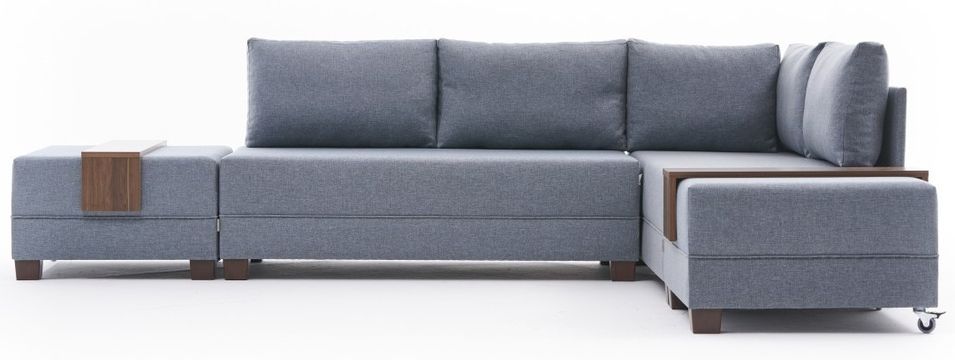 Canapé d'angle convertible et 2 poufs tissu Tikona 280 cm - Photo n°1