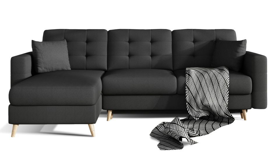 Canapé d'angle convertible et réversible tissu ANSKA - Pieds bois naturel - Photo n°1