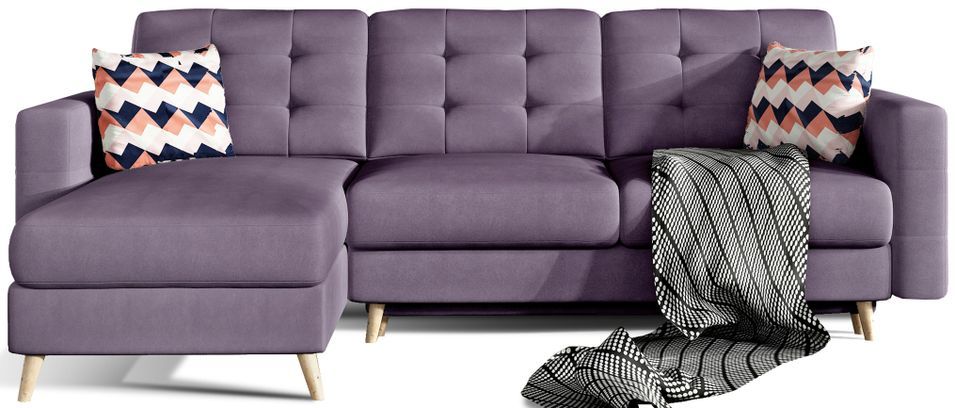 Canapé d'angle convertible et réversible tissu ANSKA - Pieds bois naturel - Photo n°1