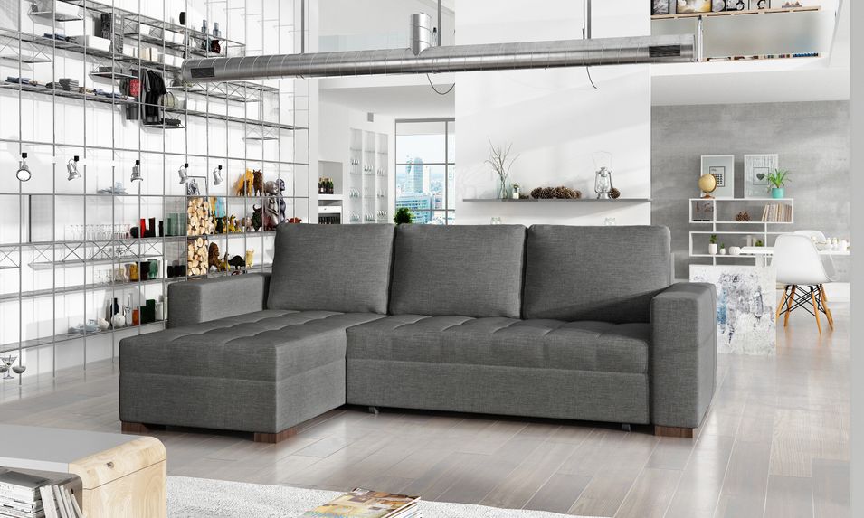 Canapé d'angle convertible et réversible tissu gris foncé Zelly 237 cm - Photo n°1