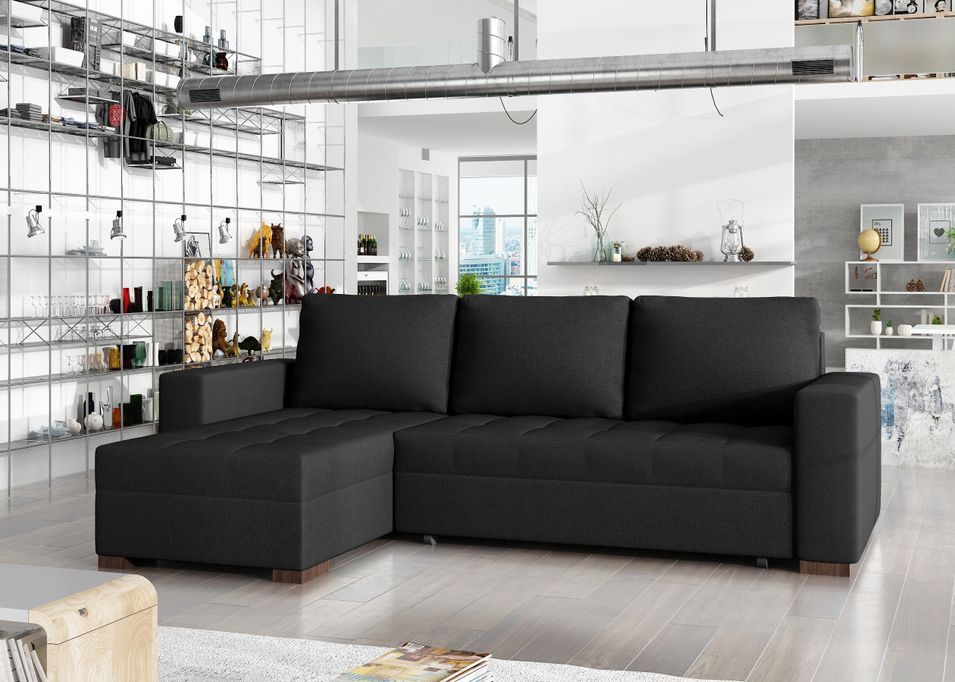 Canapé d'angle convertible et réversible tissu noir Zelly 237 cm - Photo n°1