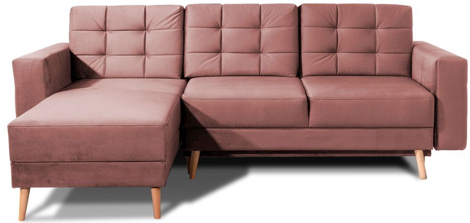 Canapé d'angle convertible et réversible velours ANSKA - Pieds bois naturel - Photo n°1