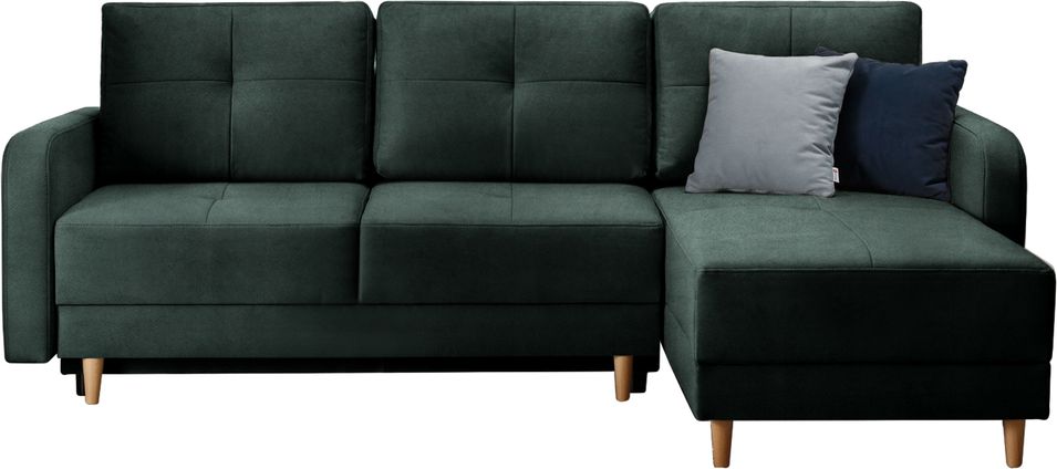 Canapé d'angle convertible et réversible velours KINDO - Pieds bois clair - Photo n°1