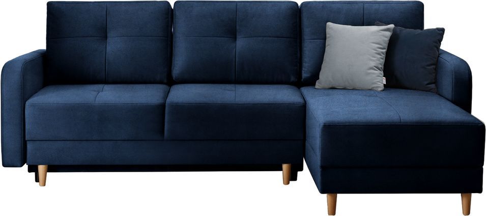 Canapé d'angle convertible et réversible velours KINDO - Pieds bois clair - Photo n°1