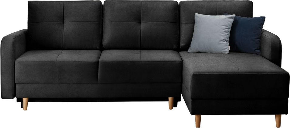 Canapé d'angle convertible et réversible velours KINDO - Pieds bois clair - Photo n°1