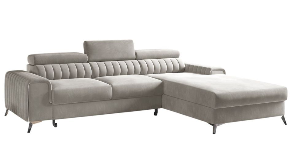 Canapé d’angle convertible GRENKY en velours avec coffre et têtières réglables – 278 cm - Photo n°1