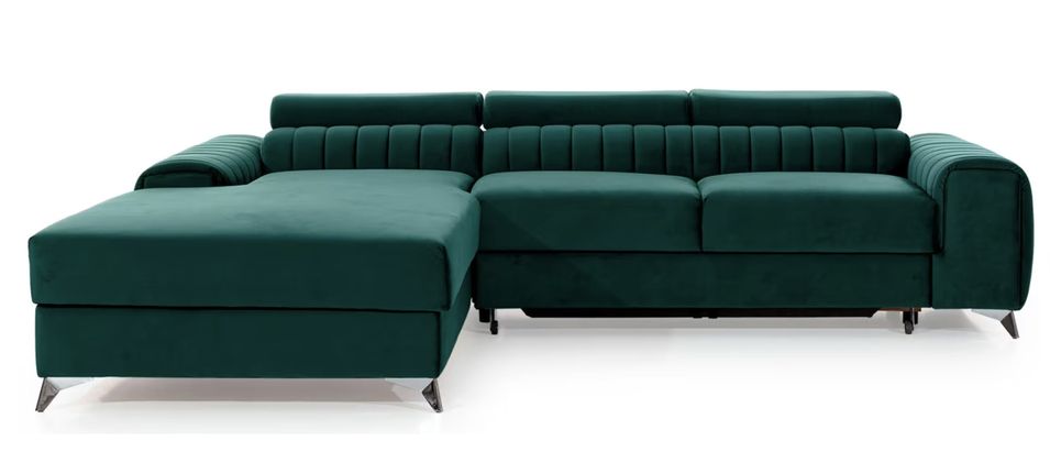 Canapé d’angle convertible GRENKY en velours avec coffre et têtières réglables – 278 cm - Photo n°1