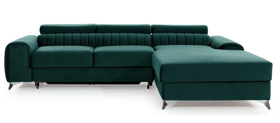 Canapé d’angle convertible GRENKY en velours avec coffre et têtières réglables – 278 cm - Photo n°1