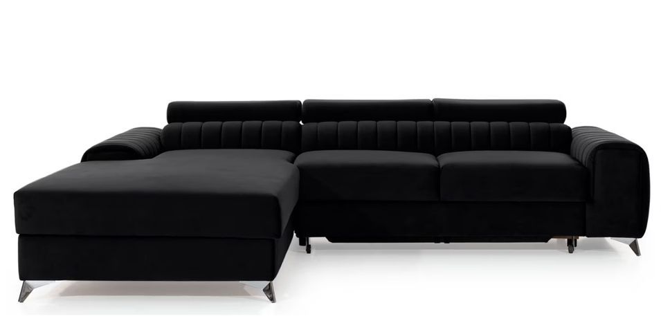 Canapé d’angle convertible GRENKY en velours avec coffre et têtières réglables – 278 cm - Photo n°1