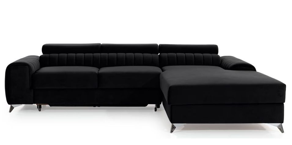 Canapé d’angle convertible GRENKY en velours avec coffre et têtières réglables – 278 cm - Photo n°1