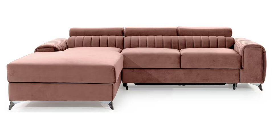 Canapé d’angle convertible GRENKY en velours avec coffre et têtières réglables – 278 cm - Photo n°1