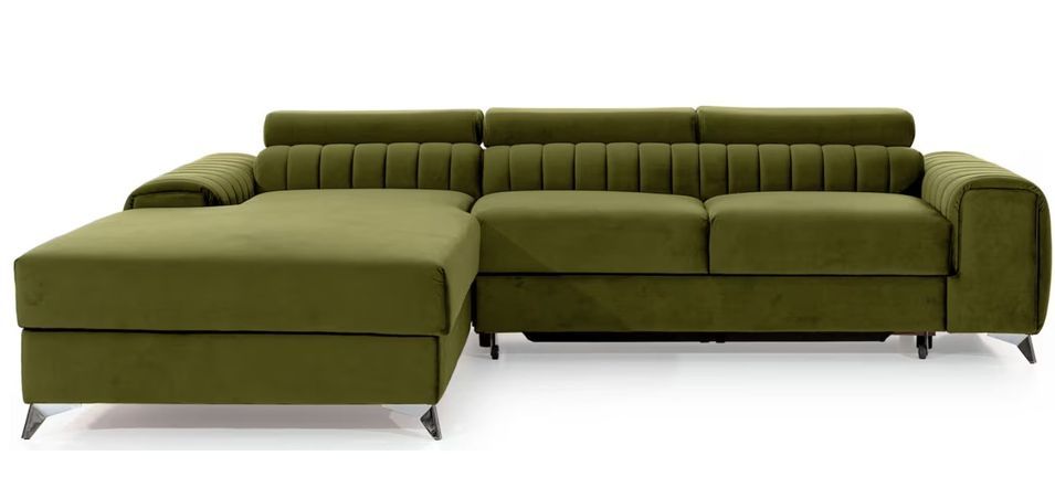 Canapé d’angle convertible GRENKY en velours avec coffre et têtières réglables – 278 cm - Photo n°1