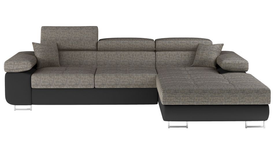 Canapé d’angle convertible KALIZO en tissu côtelé avec coffre, têtières réglables et pieds en acier chromé – 289 cm - Photo n°1