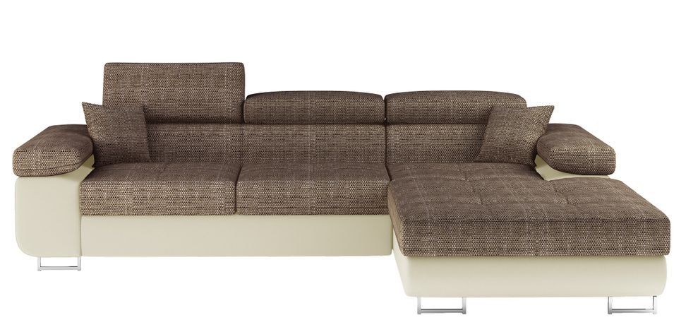 Canapé d’angle convertible KALIZO en tissu côtelé avec coffre, têtières réglables et pieds en acier chromé – 289 cm - Photo n°1