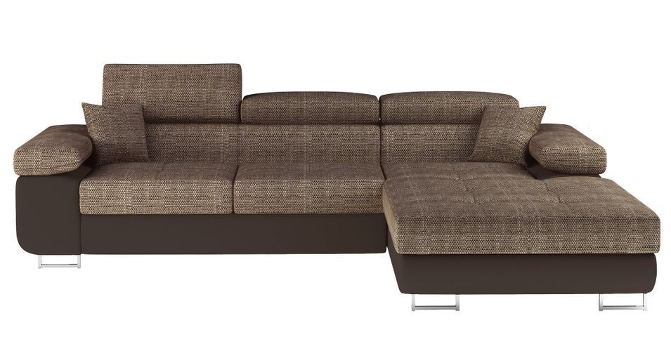 Canapé d’angle convertible KALIZO en tissu côtelé avec coffre, têtières réglables et pieds en acier chromé – 289 cm - Photo n°1