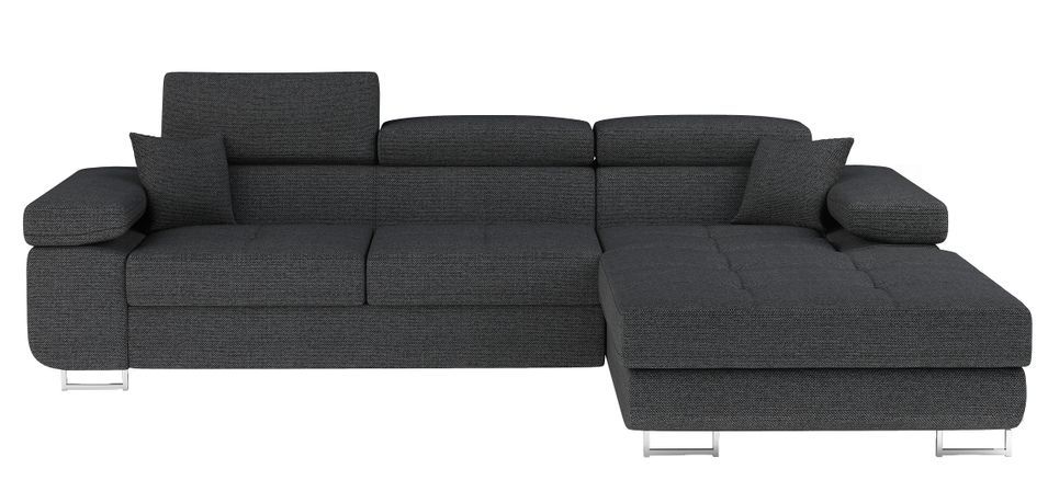 Canapé d’angle convertible KALIZO en tissu côtelé avec coffre, têtières réglables et pieds en acier chromé – 289 cm - Photo n°1