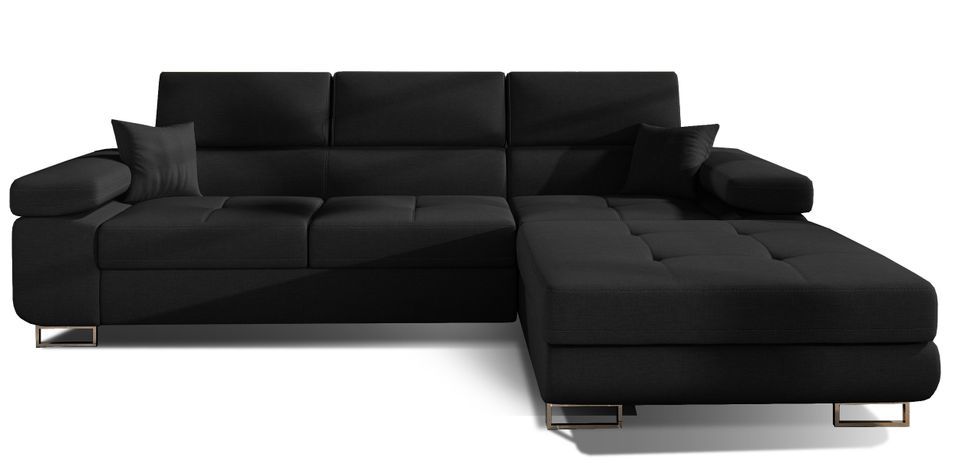 Canapé d’angle convertible KALIZO en tissu côtelé avec coffre, têtières réglables et pieds en acier chromé – 289 cm - Photo n°1