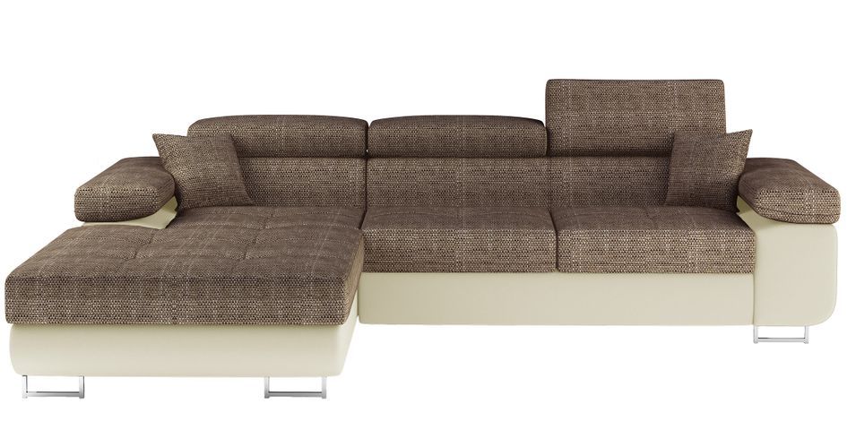 Canapé d’angle convertible KALIZO en tissu côtelé avec coffre, têtières réglables et pieds en acier chromé – 289 cm - Photo n°1