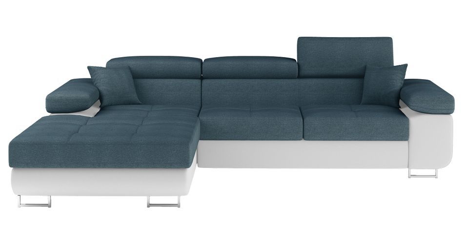 Canapé d’angle convertible KALIZO en tissu côtelé avec coffre, têtières réglables et pieds en acier chromé – 289 cm - Photo n°1