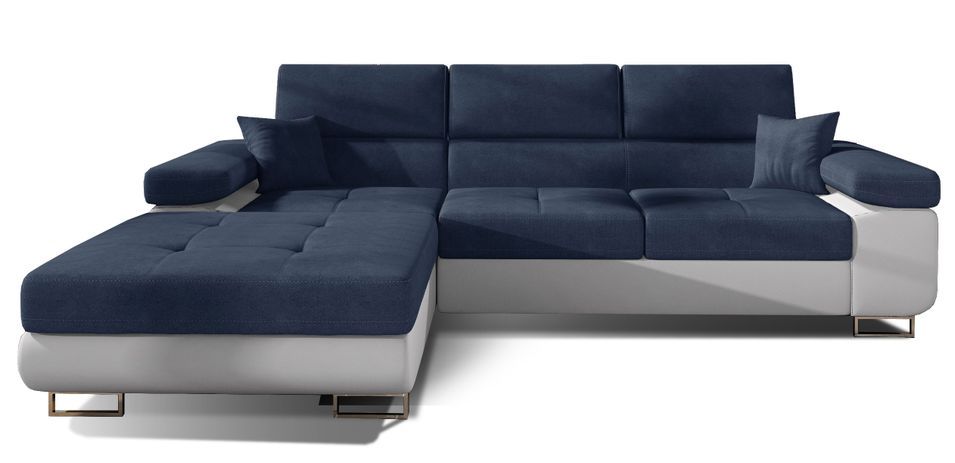 Canapé d’angle convertible KALIZO en tissu côtelé avec coffre, têtières réglables et pieds en acier chromé – 289 cm - Photo n°1