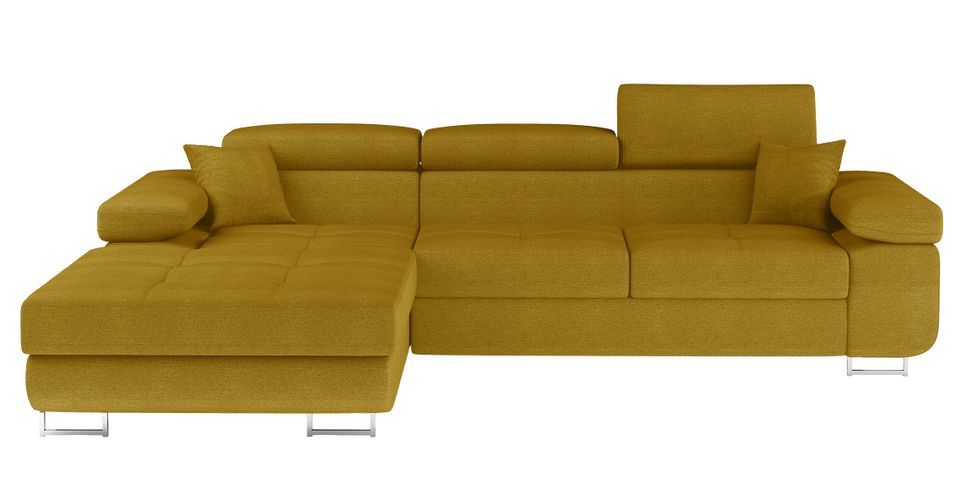 Canapé d’angle convertible KALIZO en tissu côtelé avec coffre, têtières réglables et pieds en acier chromé – 289 cm - Photo n°1