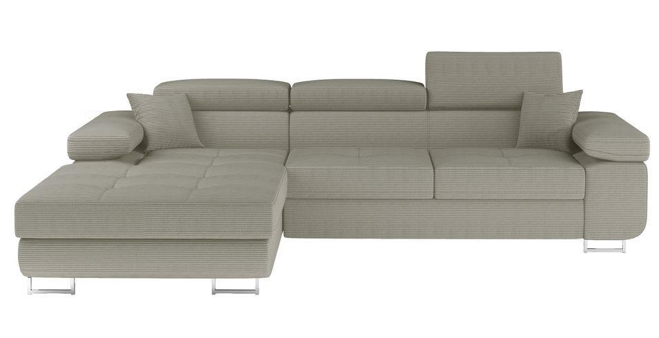 Canapé d’angle convertible KALIZO en tissu côtelé avec coffre, têtières réglables et pieds en acier chromé – 289 cm - Photo n°1
