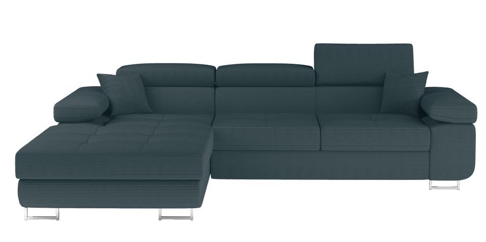 Canapé d’angle convertible KALIZO en tissu côtelé avec coffre, têtières réglables et pieds en acier chromé – 289 cm - Photo n°1