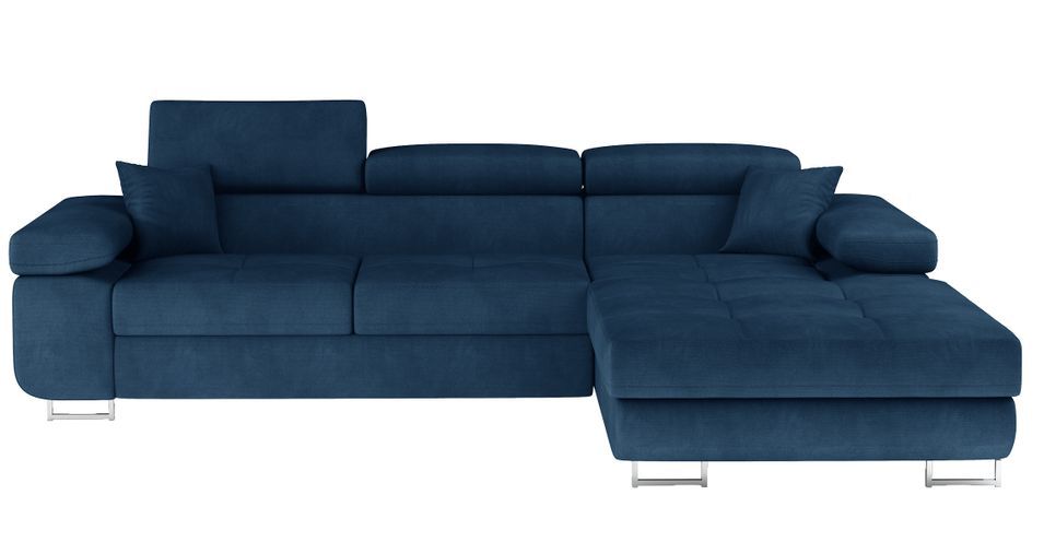 Canapé d’angle convertible KALIZO en velours avec coffre et têtières réglables – 289 cm - Photo n°1