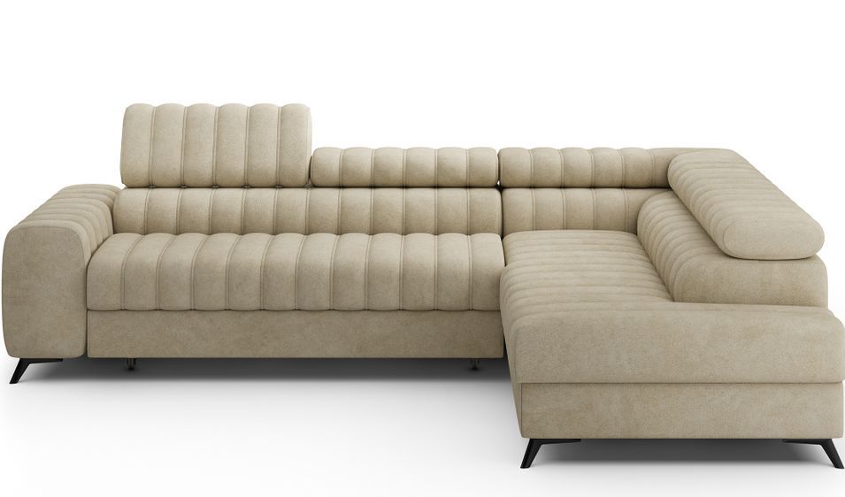 Canapé d’angle convertible KANDO en tissu texturé – 269 cm - Photo n°1