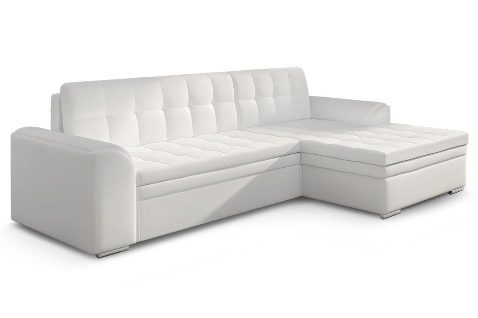 Canapé d’angle convertible KAPONA en simili cuir avec pieds en acier chromé – 275 cm - Photo n°1