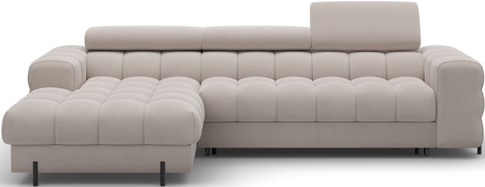 Canapé d’angle convertible KATE en velours avec coffre, têtières réglables et pieds en métal noir – 285 cm - Photo n°1