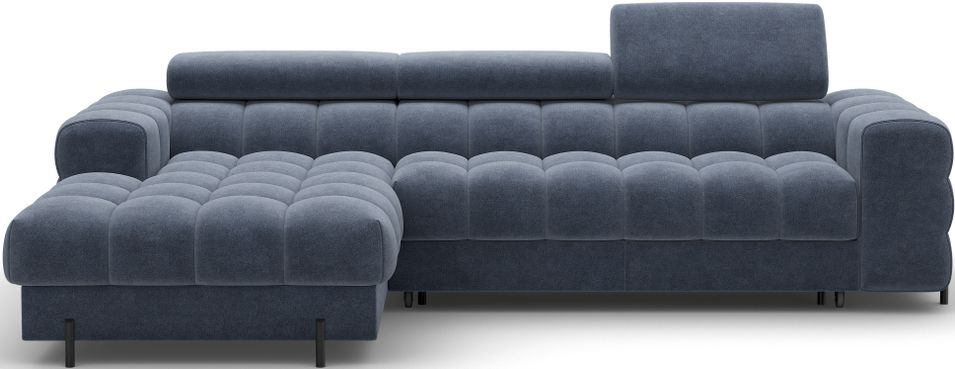 Canapé d’angle convertible KATE en velours avec coffre, têtières réglables et pieds en métal noir – 285 cm - Photo n°1