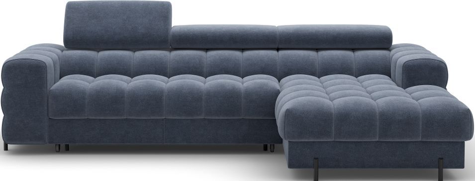 Canapé d’angle convertible KATE en velours avec coffre, têtières réglables et pieds en métal noir – 285 cm - Photo n°1