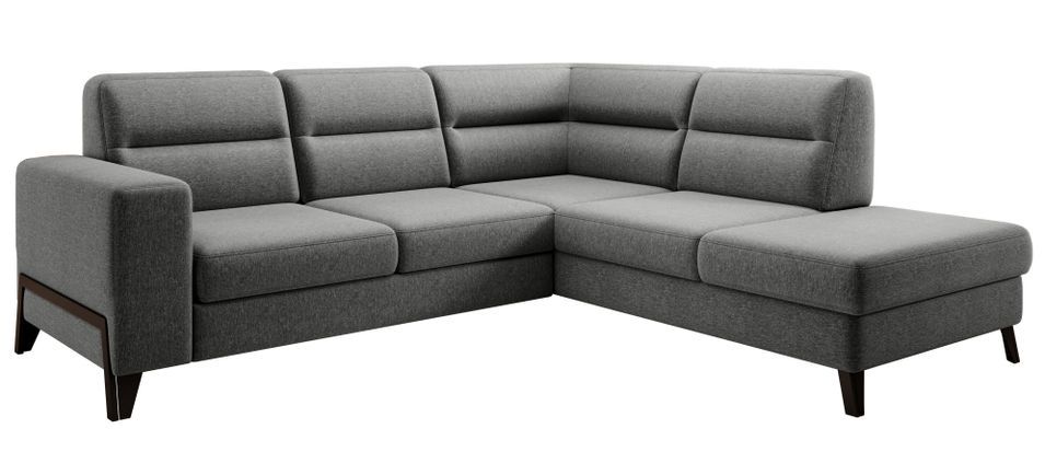 Canapé d’angle convertible KAZAL en tissu avec têtières réglables et pieds en acier noir – 277 cm - Photo n°1