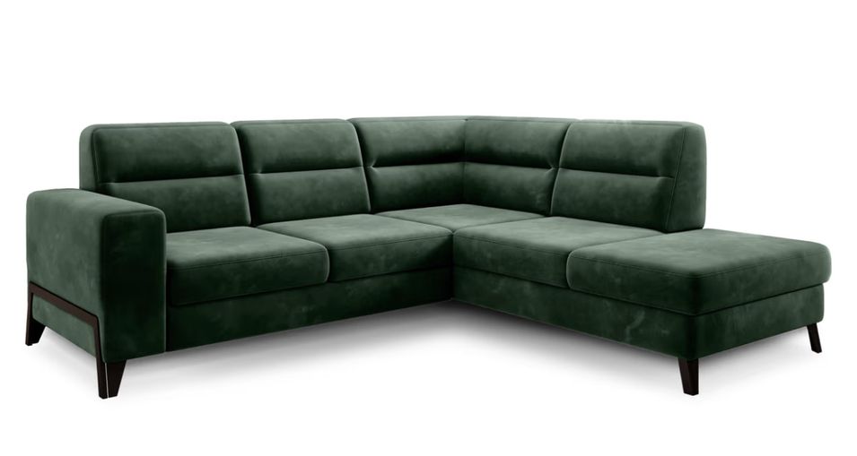 Canapé d’angle convertible KAZAL en tissu avec têtières réglables et pieds en acier noir – 277 cm - Photo n°1