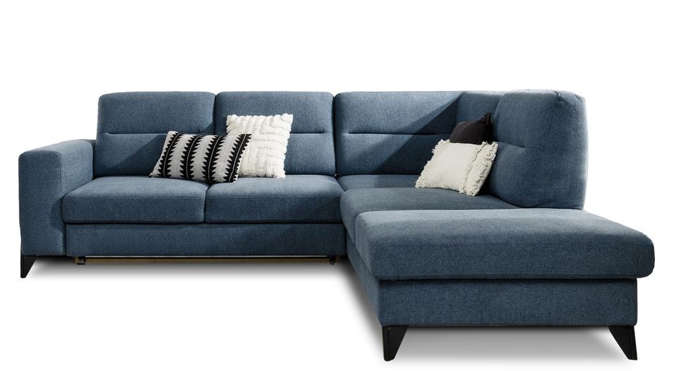 Canapé d’angle convertible KAZAL en tissu avec têtières réglables et pieds en acier noir – 277 cm - Photo n°1