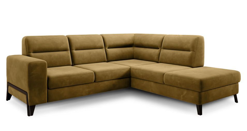 Canapé d’angle convertible KAZAL en tissu avec têtières réglables et pieds en acier noir – 277 cm - Photo n°1