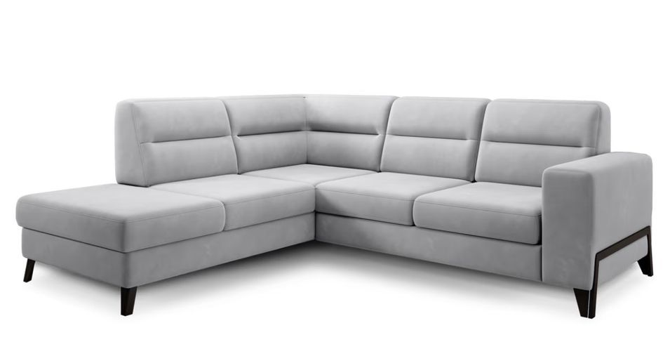 Canapé d’angle convertible KAZAL en tissu avec têtières réglables et pieds en acier noir – 277 cm - Photo n°1