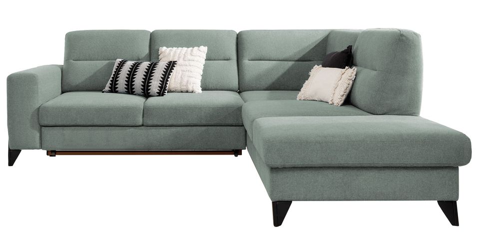 Canapé d’angle convertible KAZAL en tissu avec têtières réglables et pieds en acier noir – 277 cm - Photo n°1