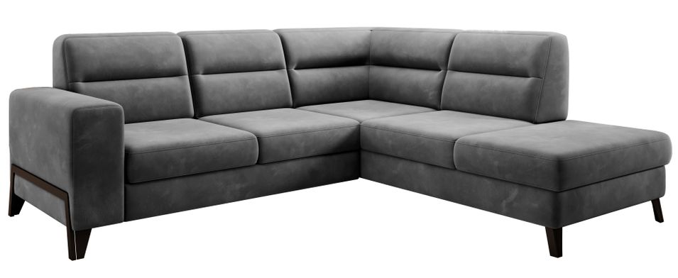 Canapé d’angle convertible KAZAL en velours avec dossiers réglables et pieds en acier noir – 277 cm - Photo n°1