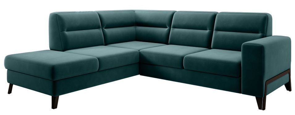 Canapé d’angle convertible KAZAL en velours avec dossiers réglables et pieds en acier noir – 277 cm - Photo n°1
