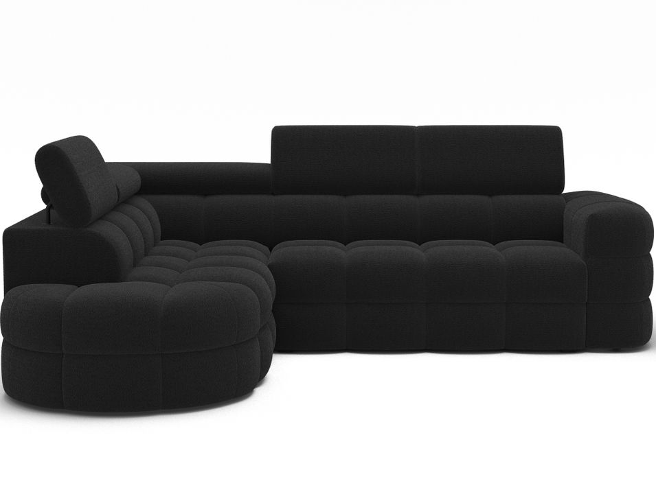 Canapé d'angle convertible KIMA en tissu bouclette avec coffre et appuie-têtes réglables - Photo n°1