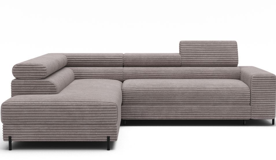 Canapé d’angle convertible KOLEZO en tissu côtelé avec coffre et têtières réglables – 274 cm - Photo n°1