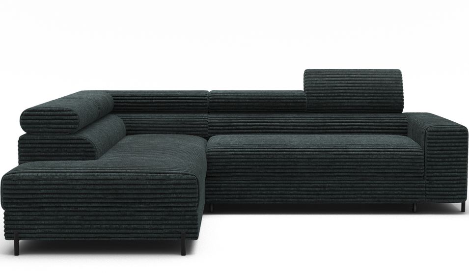 Canapé d’angle convertible KOLEZO en tissu côtelé avec coffre et têtières réglables – 274 cm - Photo n°1