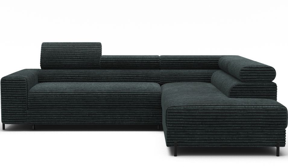 Canapé d’angle convertible KOLEZO en tissu côtelé avec coffre et têtières réglables – 274 cm - Photo n°1